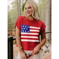 thumbnail image 4 of Women'S American Flag Sweater Cap Sleeve Crop Tops Crew Neck Loose Fit Knit Sweater Pullover Top Red S, 4 of 8