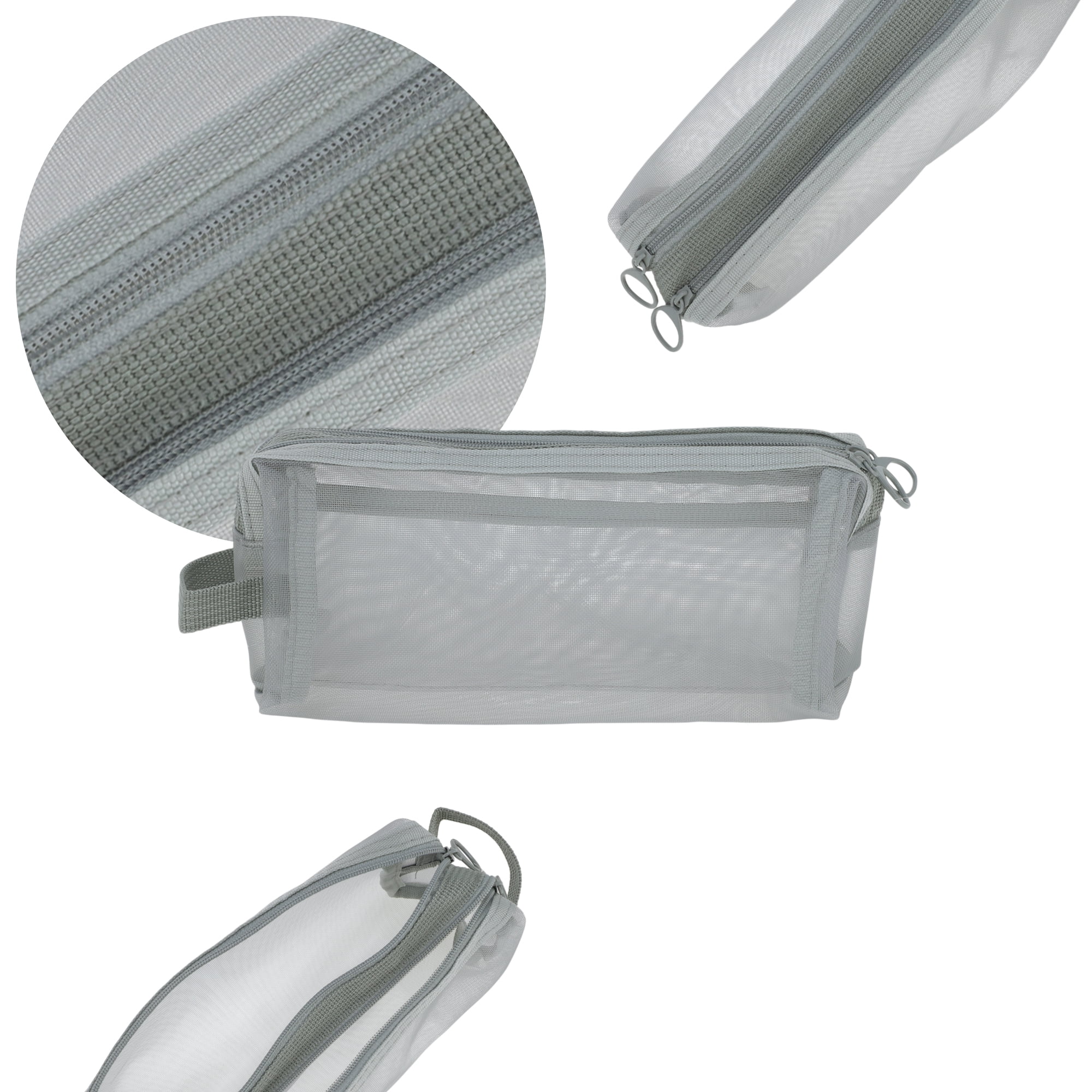 Unique Bargains Mesh Pen Bag, Zipper Mesh Pouch, Multifunctional Pencil Case Gray 8.27"x2.95"x2.95"