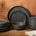 thumbnail image 2 of Gibson Elite Pasco 12 Piece (Service for 4) Plates and Bowls Reactive Glaze Dishes Stoneware Ceramic Dinnerware Set - Black, 2 of 10