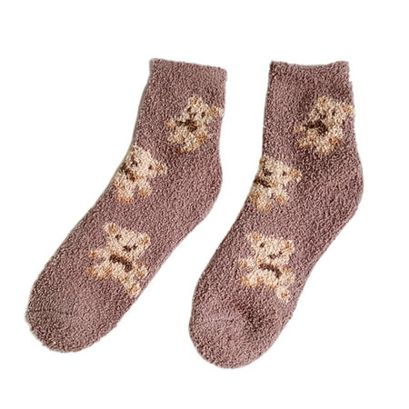 

ZUARFY Women Coral Velvet Winter Fuzzy Slipper Socks Cute Bear Animal Sleep Foot Warmer