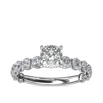 1.35 Carat Excellent Cushion Cut Genuine Diamond Sparkle Solitaire with Accents Ring for Engagement Solid 14K White Gold Size 7