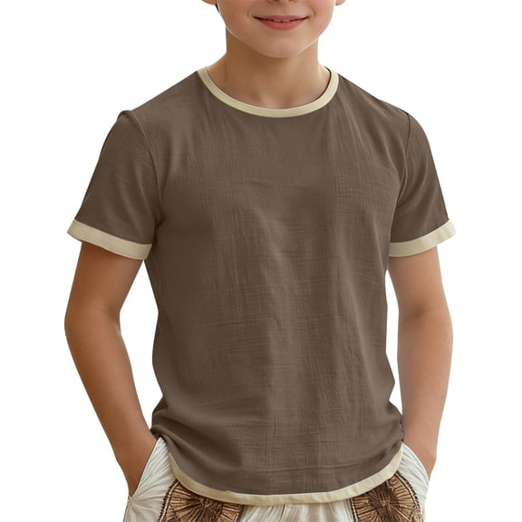 CAIVO Child Boys T-Shirts Summer Casual Short Sleeve Tee Blend Round Neck Color Block Pullover Comfortable Daily Wear Top For Kids