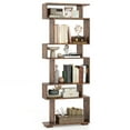 thumbnail image 1 of Costway 6-tier Storage Bookshelf S-shaped Geometric Bookcase with Anti-toppling Kits Brown, 1 of 9