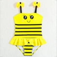 thumbnail image 3 of GYRATEDREAM Toddler Baby Girls One Piece Swimsuits Bees Print Quick Dry Ruffle Spaghetti Strap Beach Bathing Suit Beach Swimwear Yellow for 1-5 Years, 3 of 7