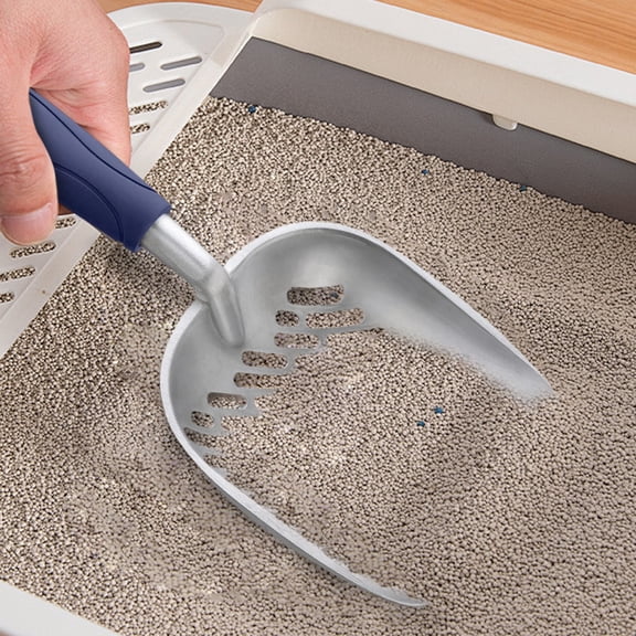 Stainless Steel Metal Cat Litter Scoop, Heavy Duty Rustproof Cat Scooper with Ergonomic Handle for Litter Box Cleaning, Silver Gray