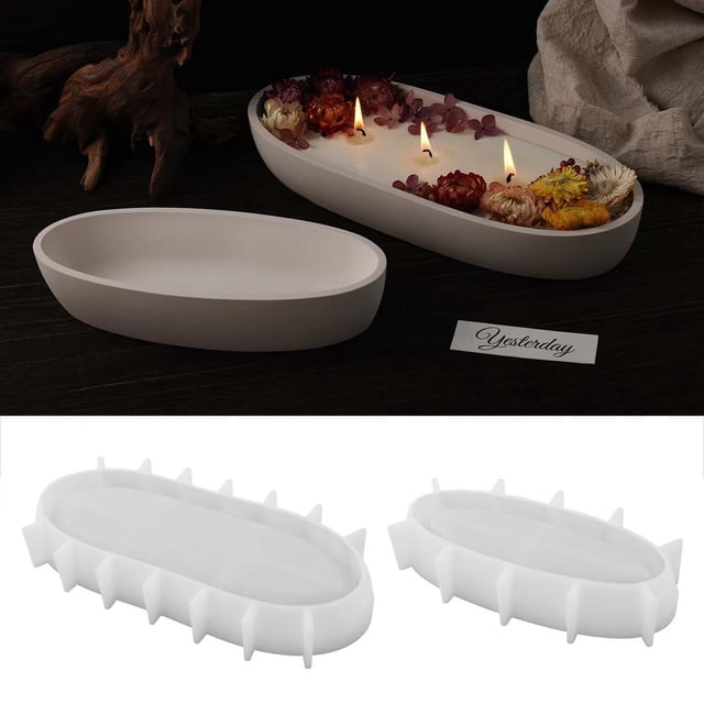 Fiudx Molde de Bandeja Ovalada, Molde de Resina Diy para Hormigón y Fabricación de Velas, Material Resistente Al Calor, Perfecto para Decoración Del Hogar y Organización de Mesas, Dos Tamaños Disponi