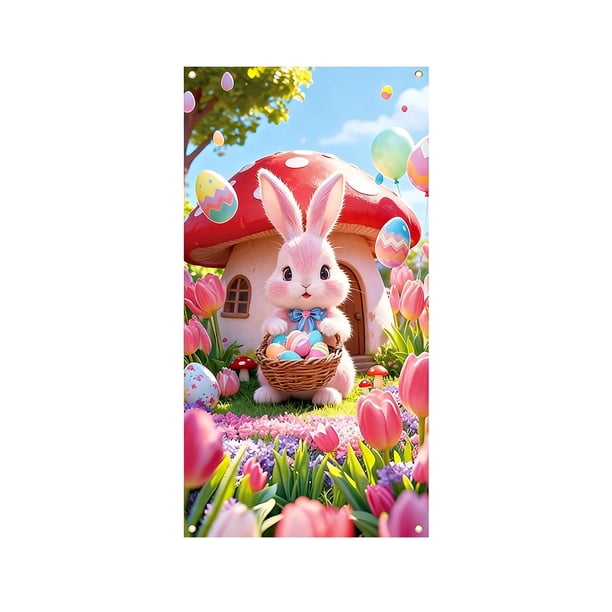 Cubiertas de Puerta de Vacaciones para la Puerta Delantera 90x180cm Cortina Temática de Pascua, Decoraciones de la Puerta Delantera de Pascua para la Pared Y el Mantel de la Fiesta