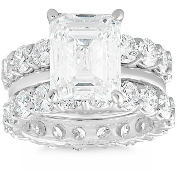 Lina Jewel 2.1 Ct Emerald Cut Lab Created Diamond Wedding Rings - 14K White Gold Plated Anniversary Ring for Her - Elegant Simple Bridal Engagement Ring Set