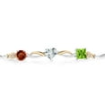 thumbnail image 2 of Gem Stone King 925 Silver and 10K Yellow Gold Red Garnet Sky Blue Aquamarine Green Peridot and Lab Grown Diamond Tennis Bracelet for Women By Keren Hanan (2.46 cttw, Adjustable up To 9 inch), 2 of 4