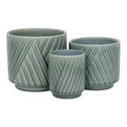 Cheungs Parlora Crossed Diagonal Pattern Ceramic Pot - Green Medium