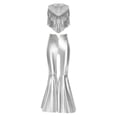 thumbnail image 3 of Moggemol Kids2 Pieces Disco Metallic Gloss Shiny Sequins Sleeveless Tassels Top with Split Bell-Bottom Pants Set Silver 10, 3 of 7