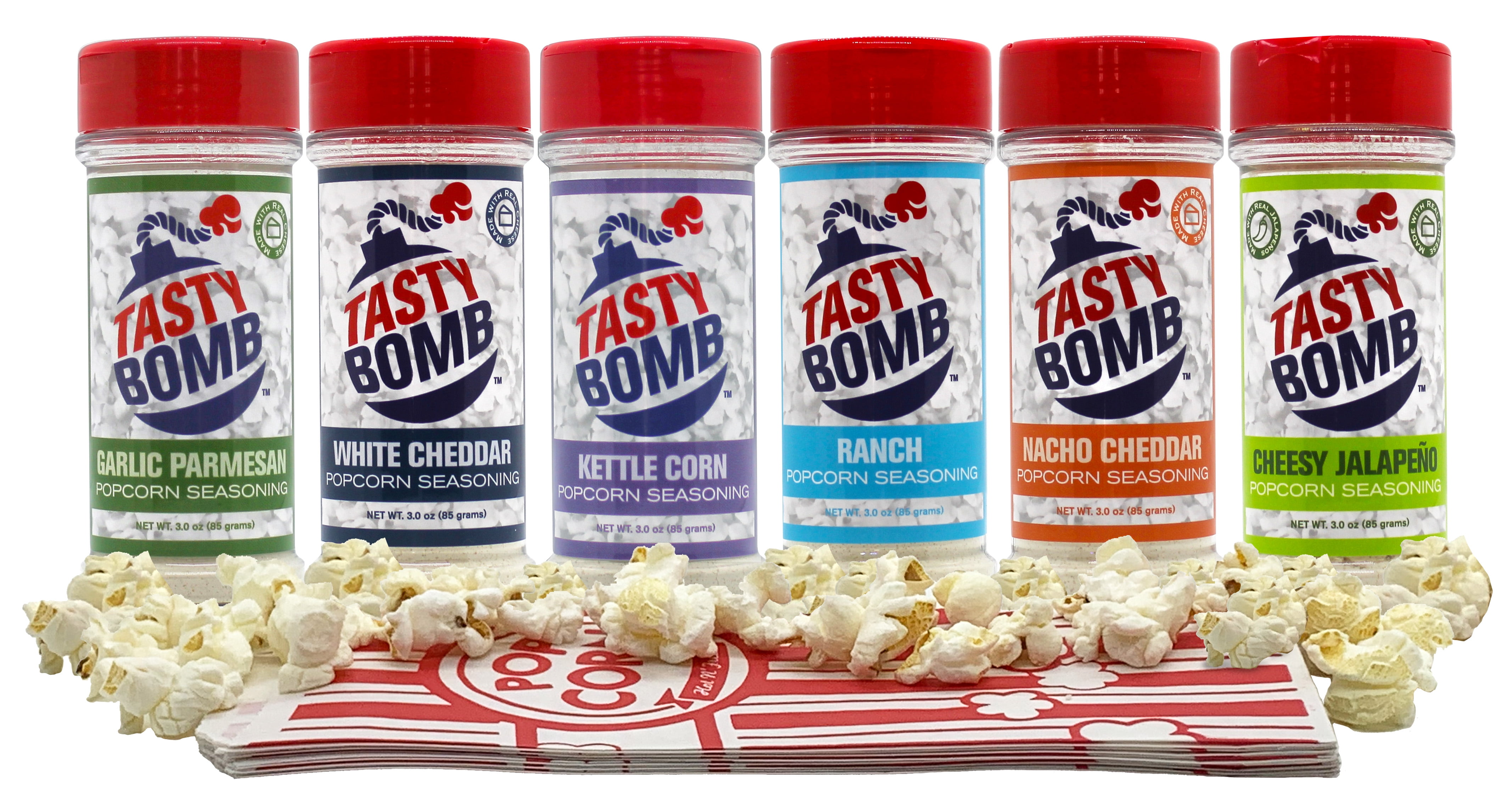 Tasty Bomb's Popcorn Seasoning Pack 6 flavors, incl. White Cheddar