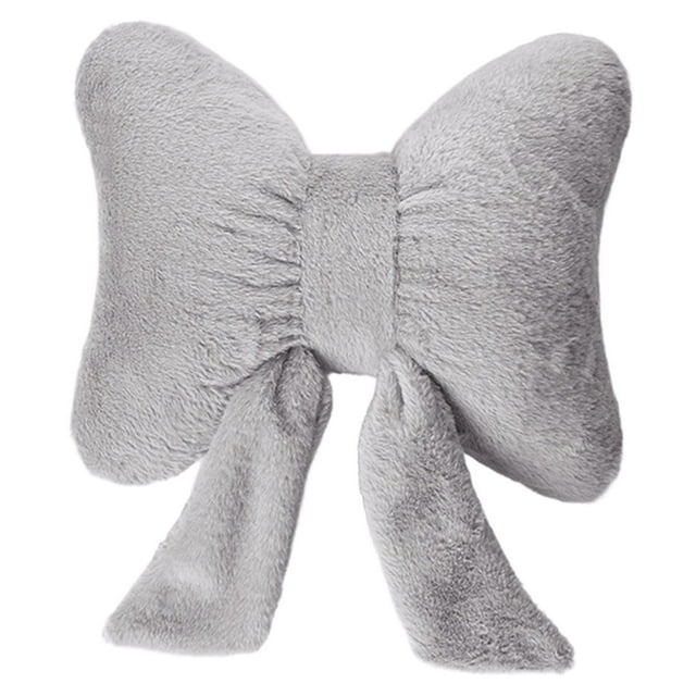 Cojín decorativo con lazo de peluche para sofá, cama, sala de estar y dormitorio. Gris