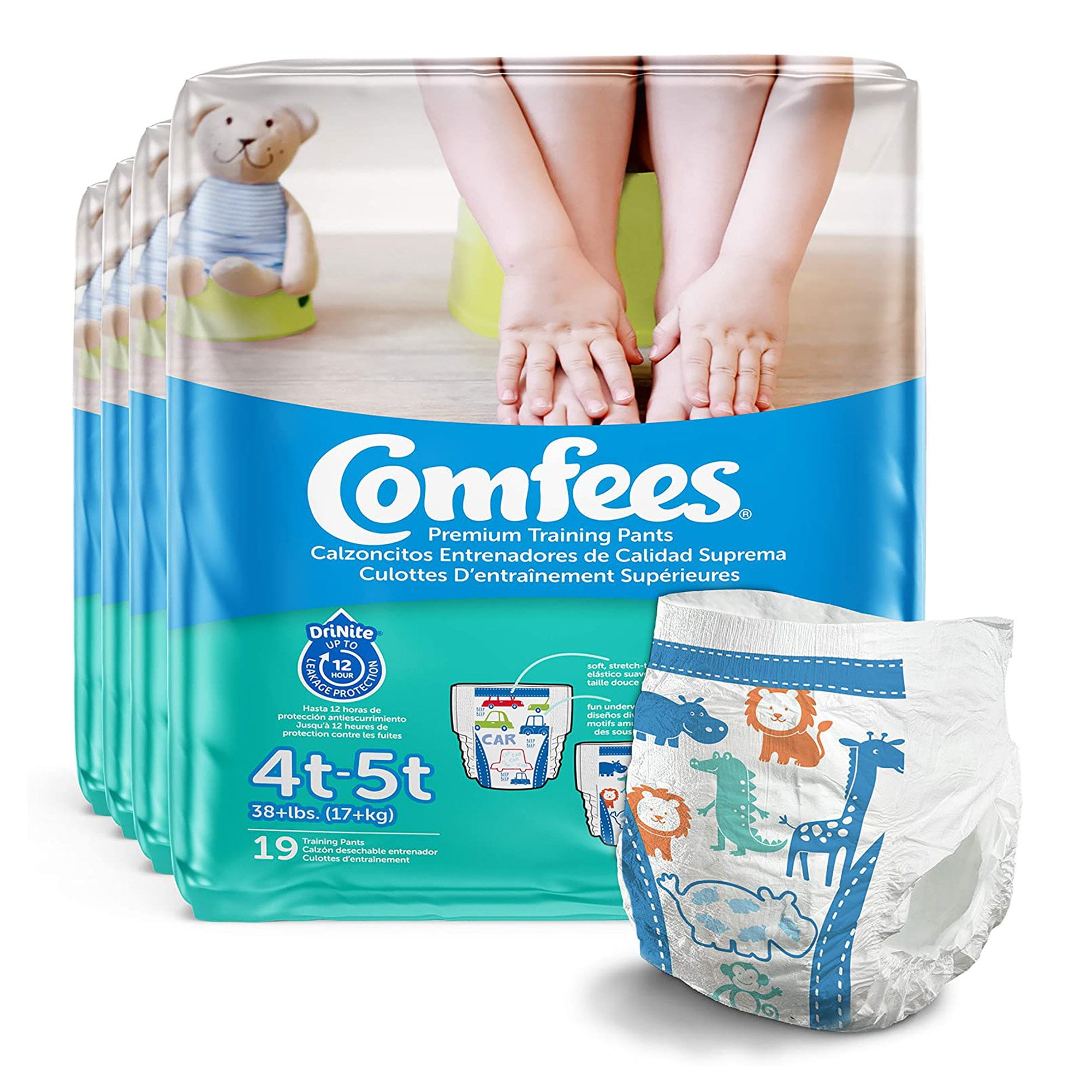 Comfees Training Pants for Boys, 12 hour leak protection 4T to 5T, over 38 lbs, 19 Count, 6 Packs, 114 Total