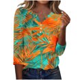 thumbnail image 4 of Blusas para las Mujeres Casual Impreso 3/4 Mangas Cuello en V Botón de Ocio Top Blusa Tops para las Mujeres, 4 of 8