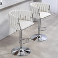 thumbnail image 2 of Velvet Swivel Bar Stools Set of 2, Adjustable Height 30-35 Inch, 360° Swivel, Metal Frame & Silver Base, Anti-Skid, Beige, 2 of 7