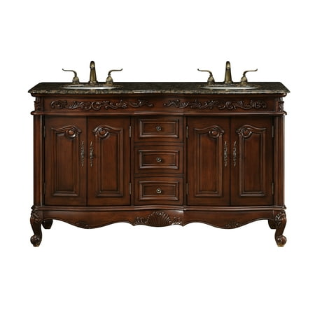 Stufurhome 60 inch Saturn Double Sink Vanity with Baltic Brown Granite Top
