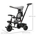 thumbnail image 3 of Qaba Kids Tricycle 4 In 1 Trike with Reversible Angle Adjustable Seat Removable Handle Canopy Handrail Belt Storage Footrest Brake Clutch for 1-5 Years Old Grey, 3 of 8