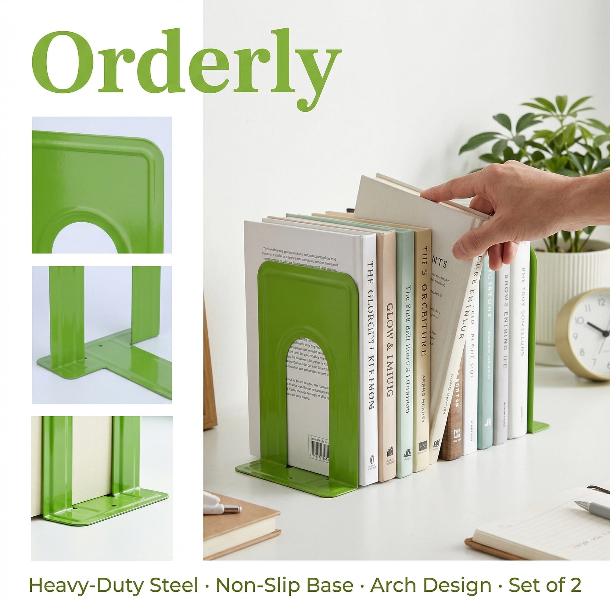 Unique Bargains Expandable Iron Bookends with Compartments Green 5"L x 5.9"W x 7.5"H