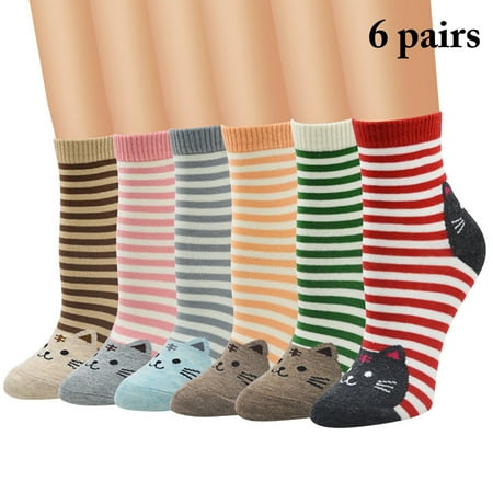 Womens Coat Patterns 6 Pairs Women Socks,Aniwon Crew Socks Casual Cute Cartoon Cat Pattern Cotton Socks Funny Socks Mid Calf Socks for Women ()