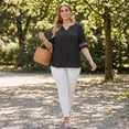 thumbnail image 4 of Agnes Orinda Women's Plus Size Blouses Pin Dots V Neck Ruffle Short Sleeve Spring Summer Boho Tops 2X Black, 4 of 9