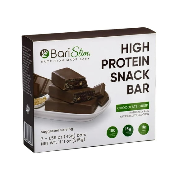 BariSlim High Protein Snack Bar for Bariatric Patients - Nutrient Rich Snack for Post-Surgery Wellness | Chocolate Crisp Bar (13 oz)
