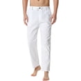 thumbnail image 1 of Pantalones casuales de lino para hombre, de verano, color sólido, sueltos, elásticos, con cordón, para playa, yoga, pantalones de golf blanco CH blanco CH Xishao ropa, 1 of 2