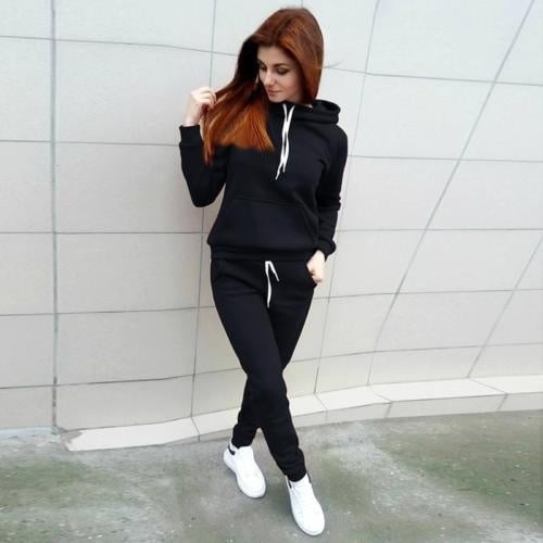 2Pcs Fashion Women Hoodies Solid Tops Tracksuit Sweatshirt Sweat Pants Suit  Clothing Fitness Set Plus S-2XL