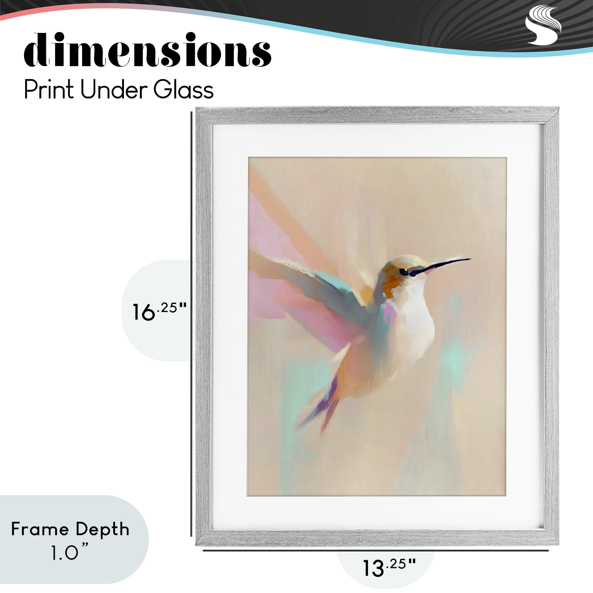 Stupell Industries Pastel Hummingbird in Flight Gray Framed Print Under Glass, design by The Prints Vibe