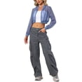thumbnail image 2 of INSPIRE CHIC Bomber Crop Jacket for Women's Sheer Mesh Lightweight Long Sleeve Jackets L Blue Gray, 2 of 6