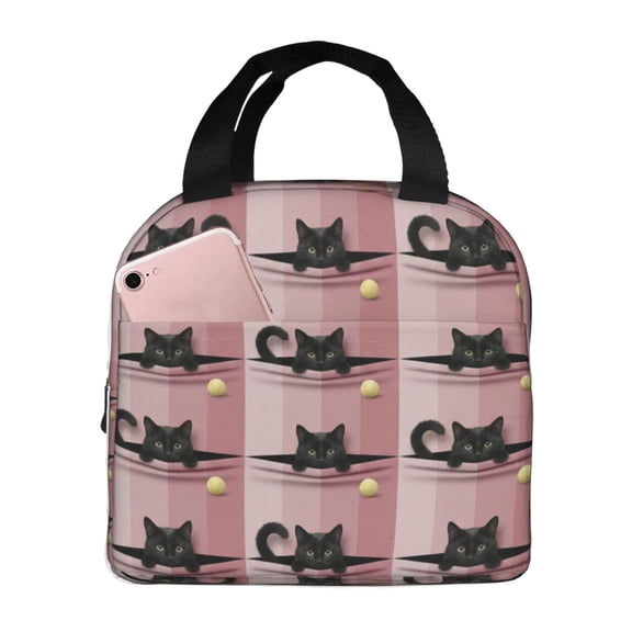 Black Cat Insulated Lunch Bag Lunch Box,Leakproof Small Lunch Tote For Men Women,Reusable Lunch Cooler Tote Bag For Office Work Picnic