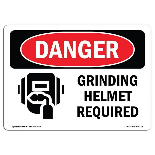 SignMission OS-DS-A-1218-L-1729 12 x 18 in. OSHA Danger Sign - Grinding Helmet Required