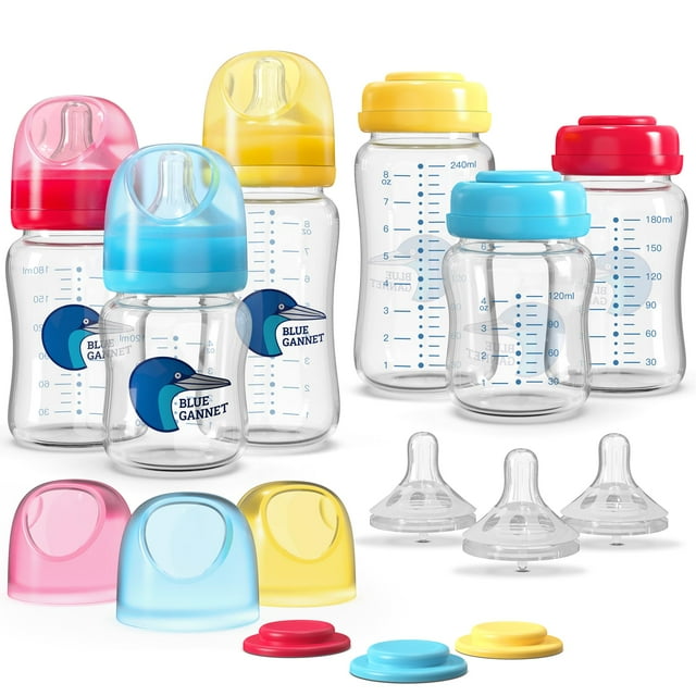 Set de Biberones de Vidrio Blue Gannet para Bebés 120ml-240ml Paquete de 6