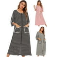 thumbnail image 2 of Homewear Confortable Décontracté en Vrac Trois-Quarts Manches Grande Taille Rayée Robe de Nuit (Noir, L), 2 of 8