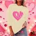 thumbnail image 4 of Enjoytime Valentine Sweatshirt for Women Lover Heart Printed Long Sleeve Tops Lightweight Fashion Casual Crew Neck Sweatshirts Beige L, 4 of 8