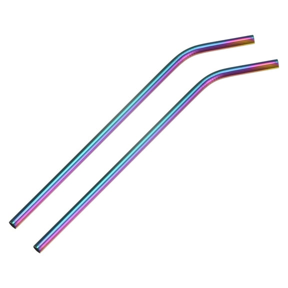 Unique Bargains Reusable Metal Straws 2Pcs, Bent Drinking Straw 10.5" x 0.3" Long for Milk Shake Beverage Juice Rainbow Color