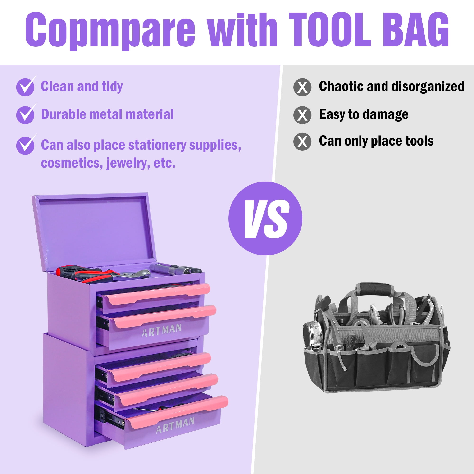 JXXRZ Mini Desktop Storage Box with 5 Drawers, Desk Organizer for Office, Stationery & Cosmetics, Purple-Pink