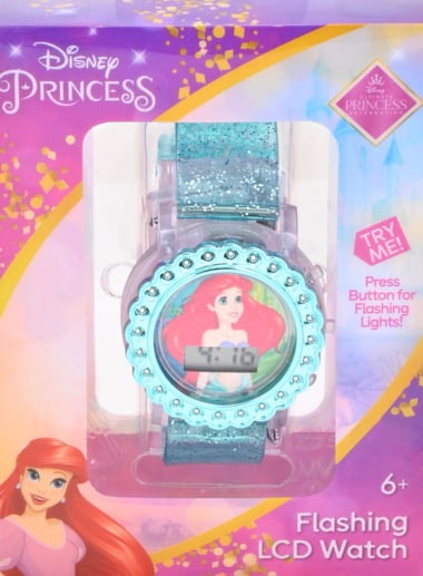 Disney Princess Ariel Unisex Children's LCD Watch with Flashing Molded Metalic Bezel - PN4339WM1