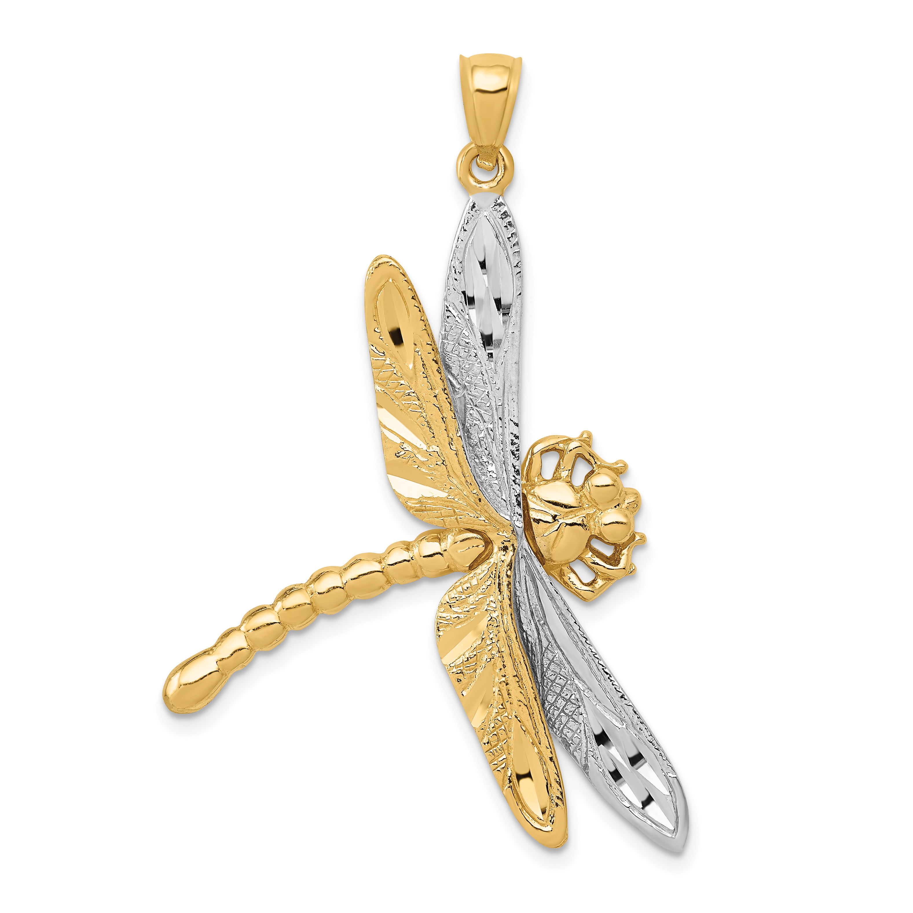 14k Yellow or White Gold CZ Dragonfly Pendant
