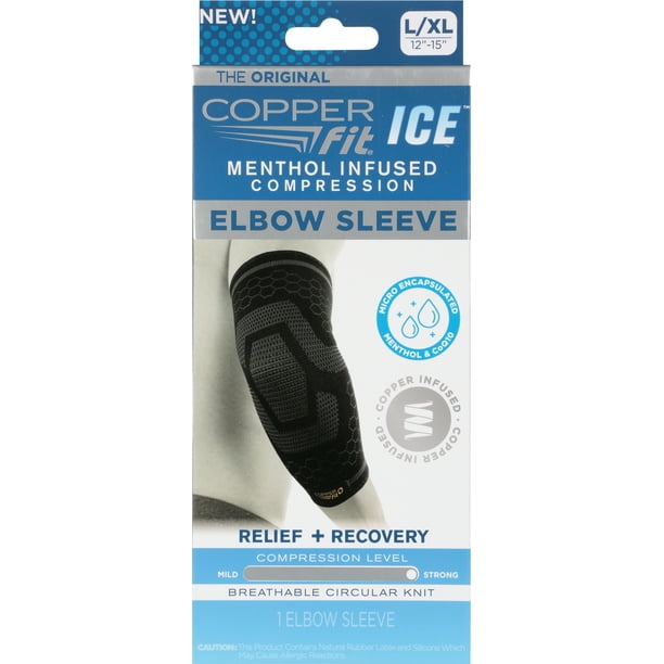 Copper Fit ICE Elbow Compression Sleeve Infused w/Menthol & CoQ10, Large/XLarge