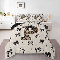 Feelyou Initial P Full Size Comforter Sets, Bow Cheetah Leopard Print Bedding Sets, 3pcs