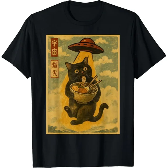 Funny Cat Ramen UFO Japanese Anime for Men Women T-Shirt