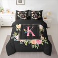 thumbnail image 2 of Homewish Cartoon Letter K Bedding Comforter Set 7pcs for Teen, Romantic Pink Rose Flower King Bedding Sets, Dreamy Butterfly Reversible Bed Sheets, Luxury Bedroom Decor, 2 of 7
