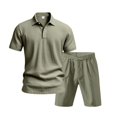 thumbnail image 6 of Short Sets for Men Cotton Linen Short Sleeve Polo Shirt and Shorts 2 Piece Matching Set Lightweight Summer Outfits, 6 of 9