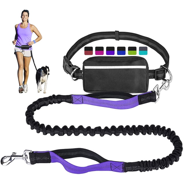 Huggeg Laisse pour Chien Mains Libres pour Course Marche Entraînement Randonnée, Poignée Double Réfléchissante, Pochette Distributrice de Sacs de Caca, Ceinture Ajustable, Absorbant les Chocs, Idéal pour Moyen à Grand AZ824-1149