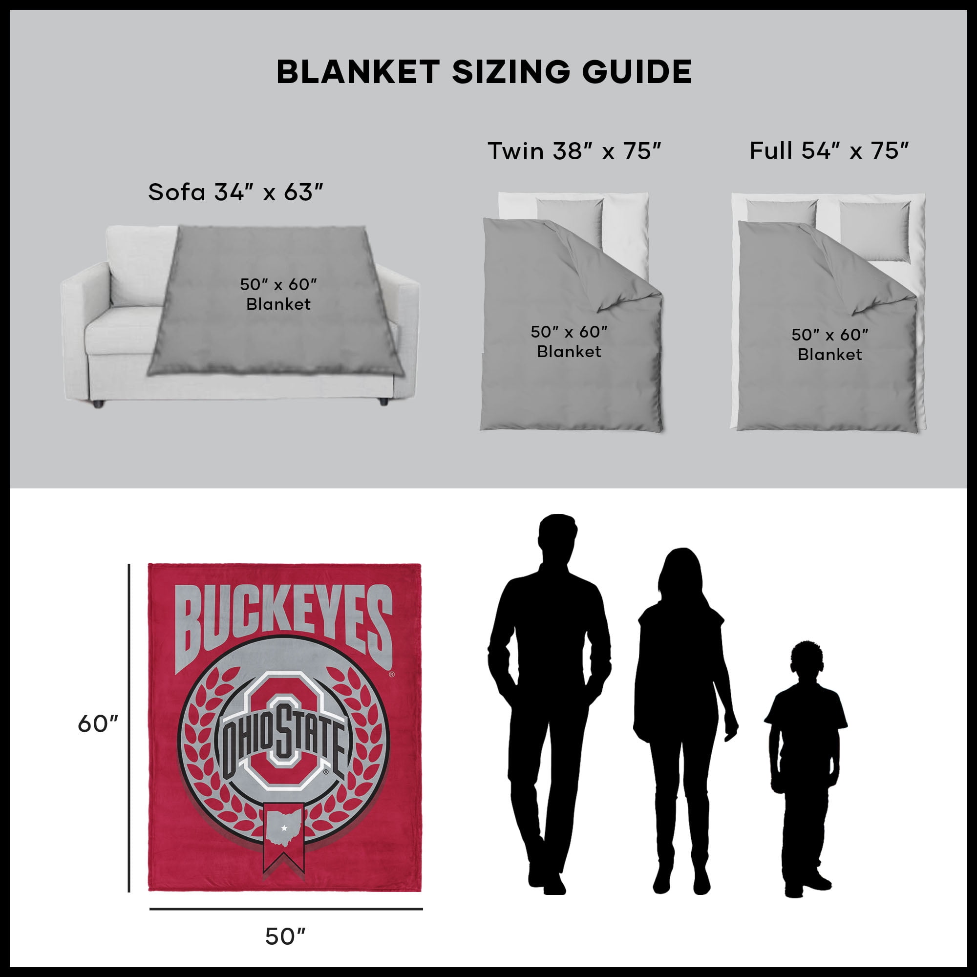 Ohio State NCAA Apex Silk Touch Sherpa Throw 50x60 inches
