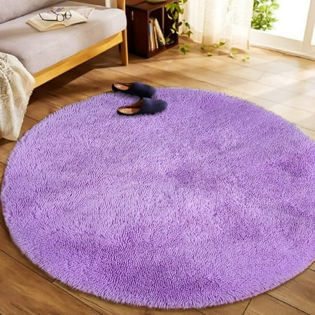 AIMTYD Fluffy Round Shaggy Area Rugs for Girls Bedroom, Purple 5x5 Feet ...