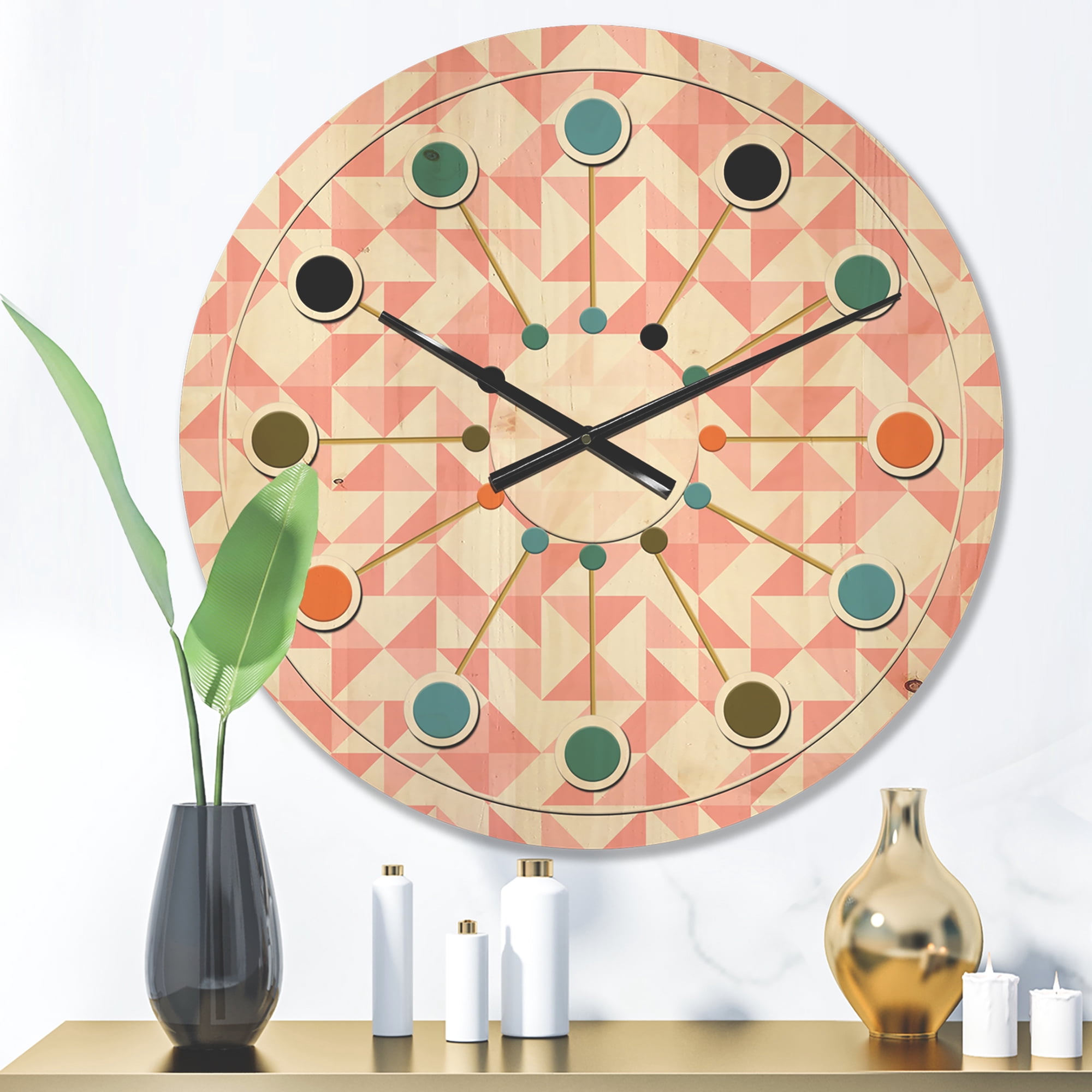 Designart 'Abstract Patchwork Quilting, Geometric Pattern' Mid-Century Modern Wood Wall Clock