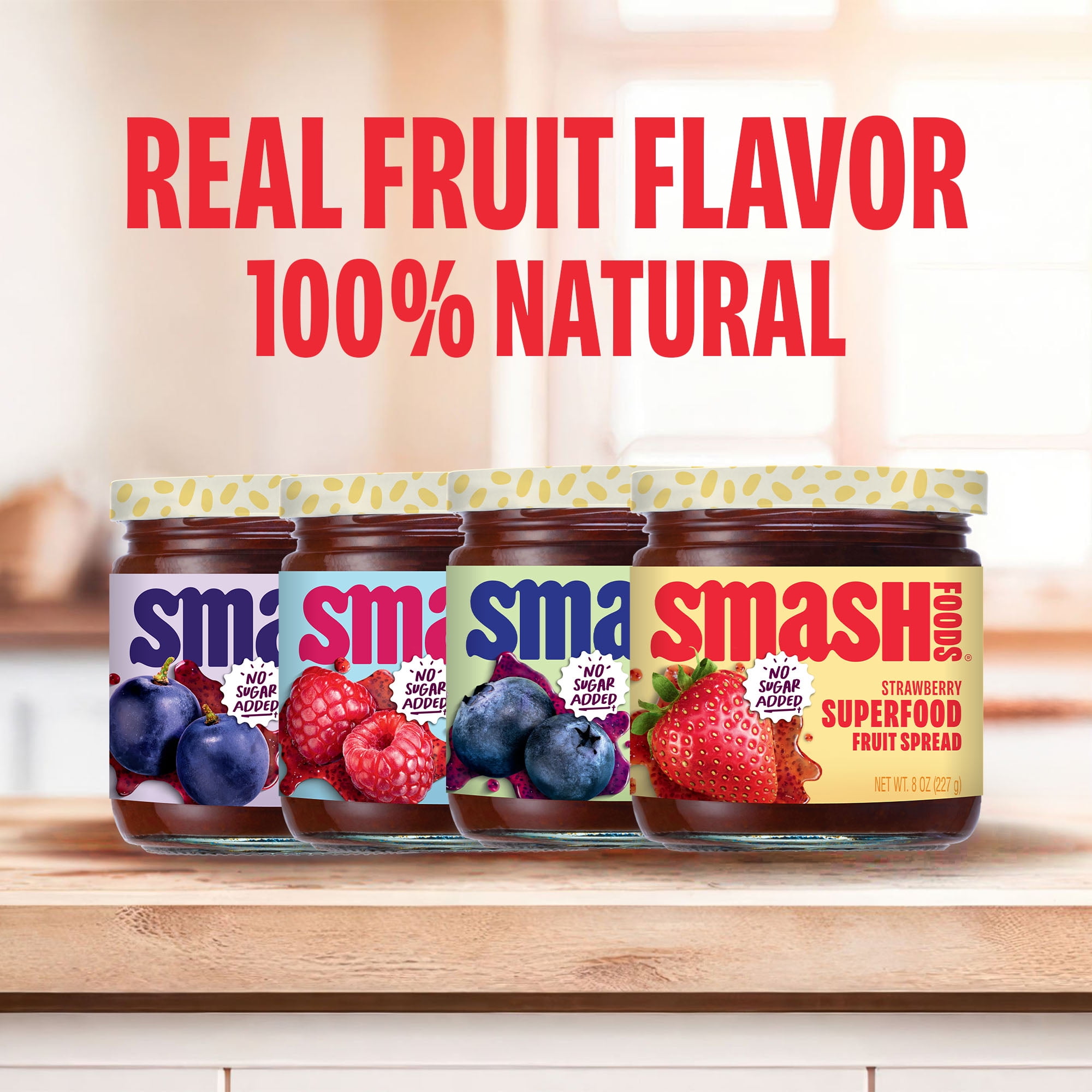 Smash Foods Jam, Classics Variety 4-Pack, No Sugar Added, Low-Calorie
