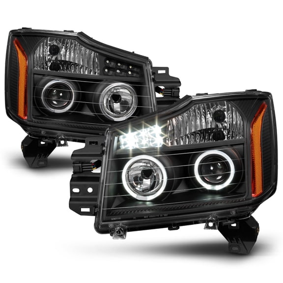 AKKON - For Nissan Titan Armada Black Bezel Dual Ring DRL Daylight LED Projector Headlights Replacement